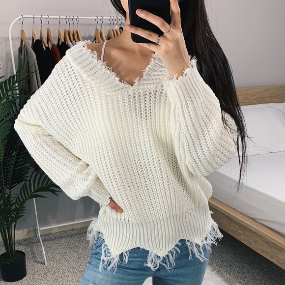 🆕 Sadie - Ivory Frayed Sweater - Picture 5 of 6